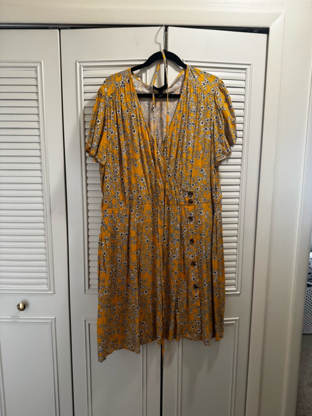 Lane Bryant Mustard Floral Wrap-Style Midi Dress
